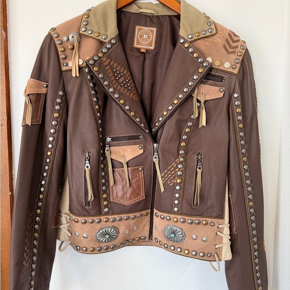 Double D Ranch Brown and Tan Studded Leather Jacket
